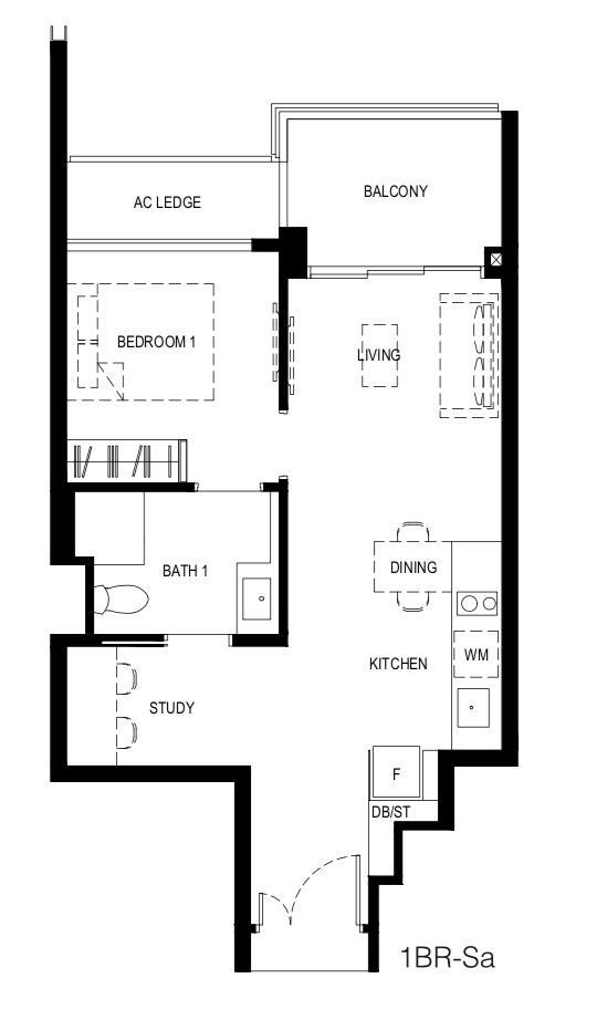 Normanton Park Floor Plan 1 Bedroom + Study