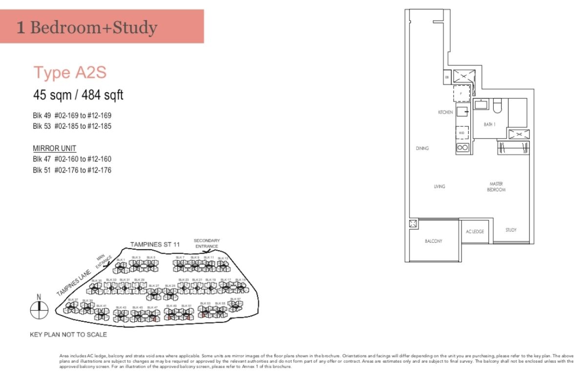 Treasure at Tampines Floor Plan 1 Bedroom Study