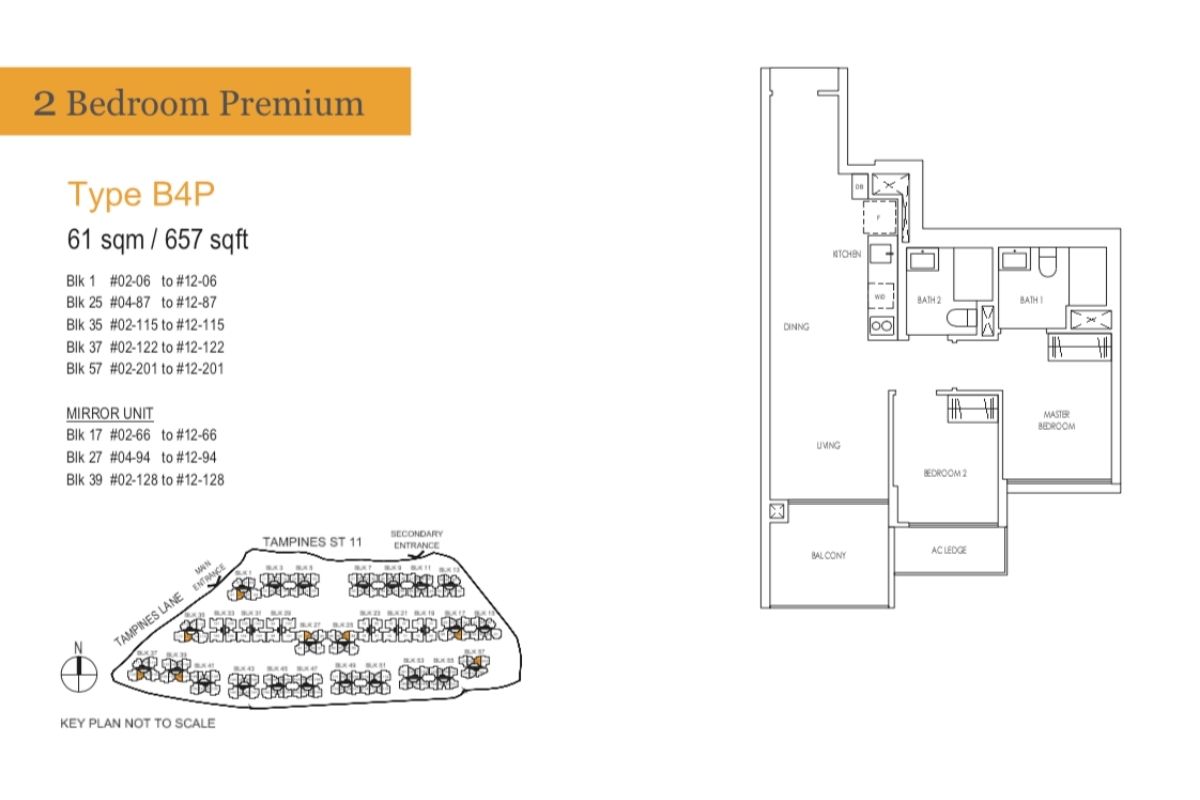 Treasure at Tampines Floor Plan 2 Bedroom Premium