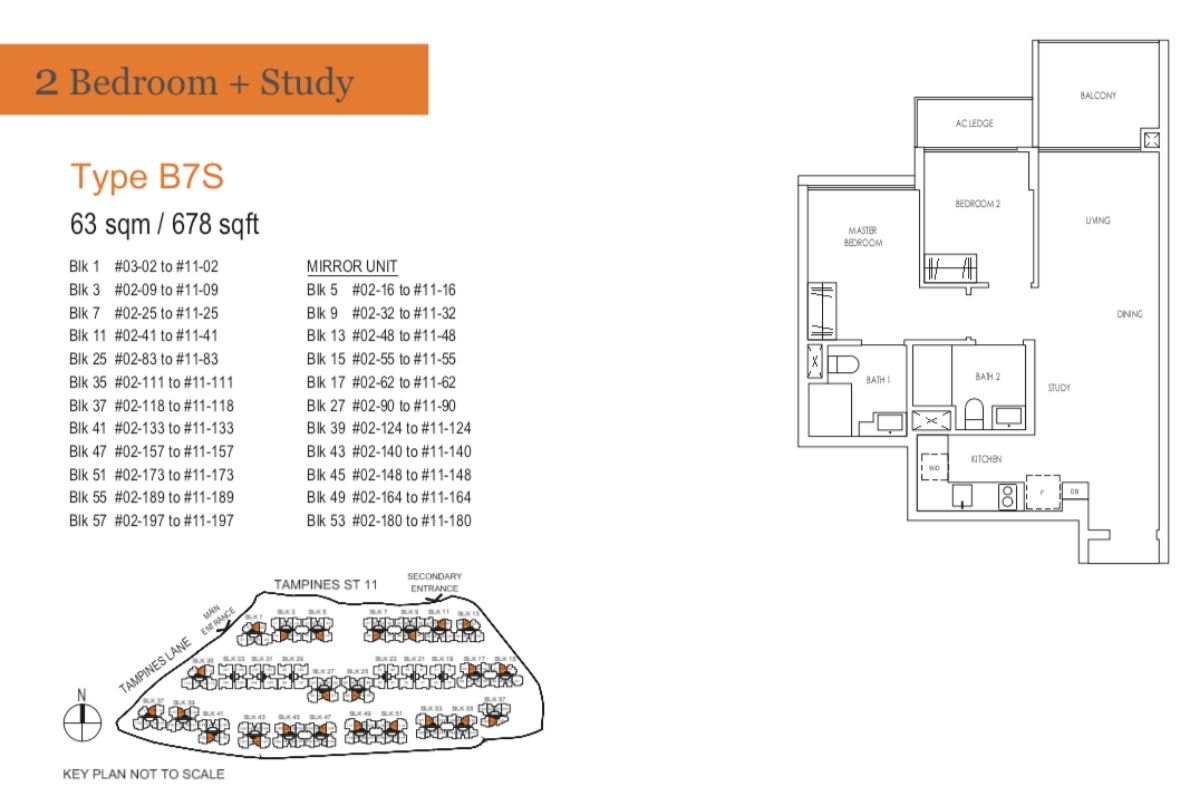 Treasure at Tampines Floor Plan 2 Bedroom Study