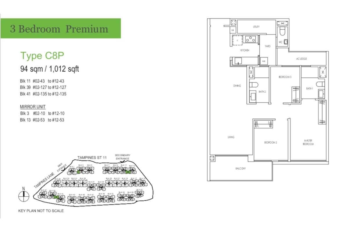 Treasure at Tampines Floor Plan 3 Bedroom Premium