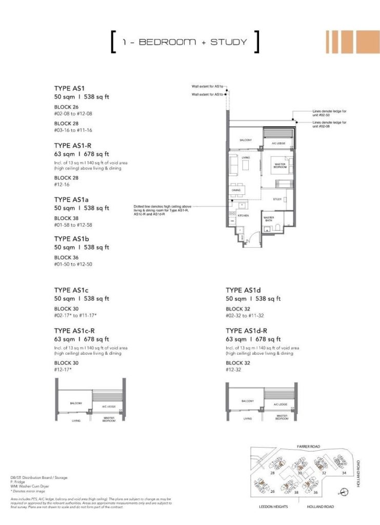 Leedon Green Floor Plan 1 Bedroom Study